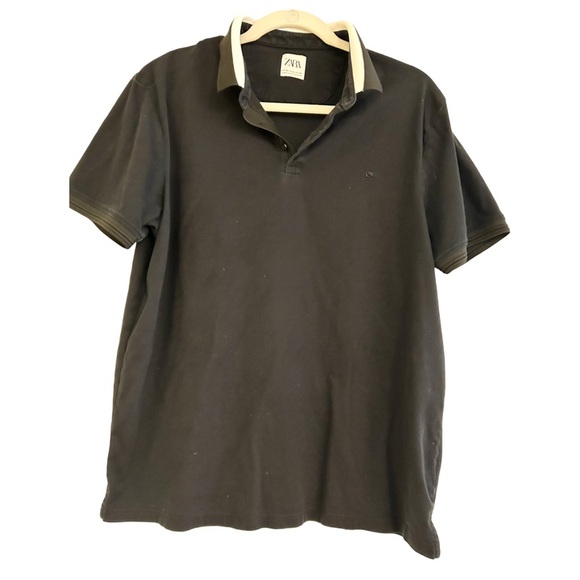 ZARA Mens Contrast Trim Collared Polo - Picture 1 of 6